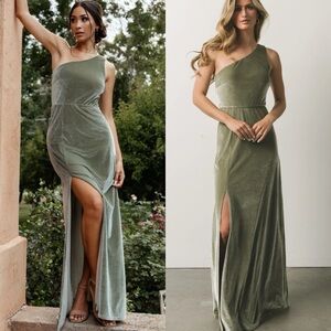 Elegant One-Shoulder Green Velvet Dress